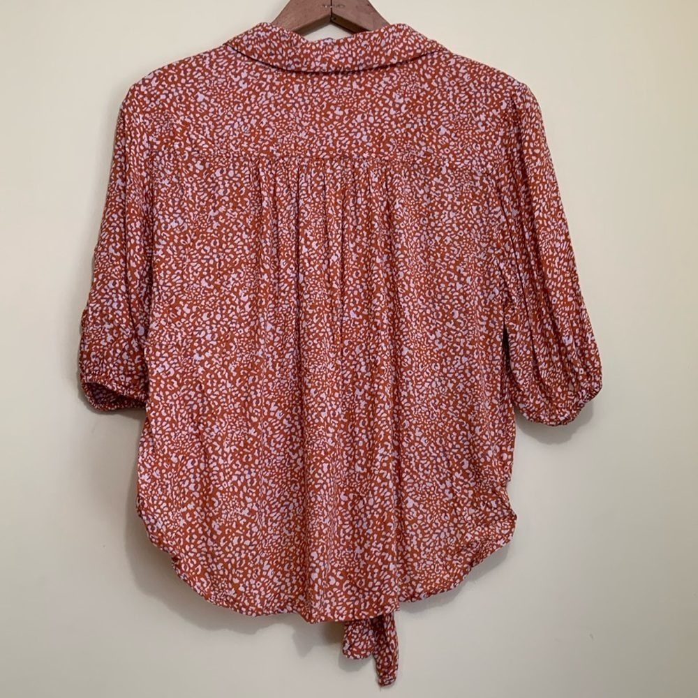 Free People Rust Celia Ditsy Viscose Floral Tie Front Shortsleeve Button Top S - Picture 17 of 17